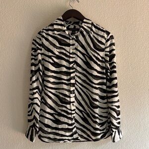 Banana Republic Zebra Black and White Long Sleeve Button Down Shirt